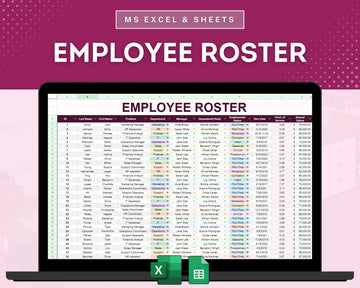 Employee Roster Template, Staff Database Template, Personnel Records Repository Template, HR Database Microsoft Excel Google Sheets Template